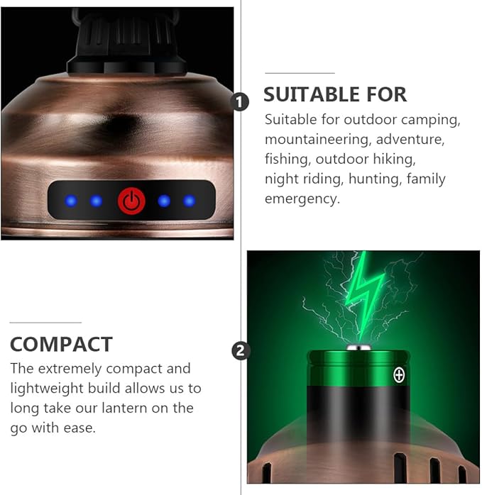 Rechargeable LED Camping Lantern Retro Mini Tent Lamp Portable Outdoor Lantern Super Bright Copper Color for Hiking and Garden Use