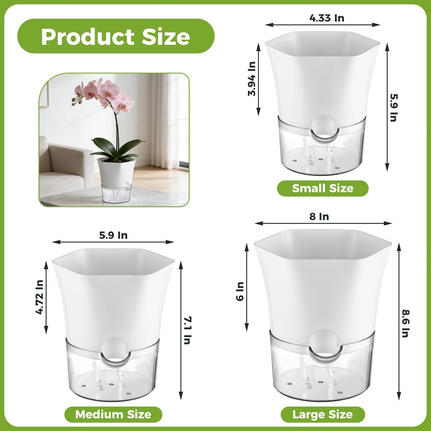 10-Pack 6" Clear Self Watering Pots for Indoor Plants Large Hexagon Self-Watering Planters Orchid Pots Plastic Wick Flower Plant Pots for African Violet, Spider, Herbs, Home Decor, White and Clear