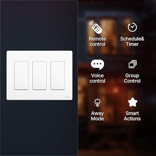MOES Smart Single Pole Light Switch, 2.4GHz WiFi Smart Wall Switch, Needs Neutral Wire, Multi-Control, Smart Life/TUYA APP Control, Voice Control with Alexa/Google Home, White 3 Gang
