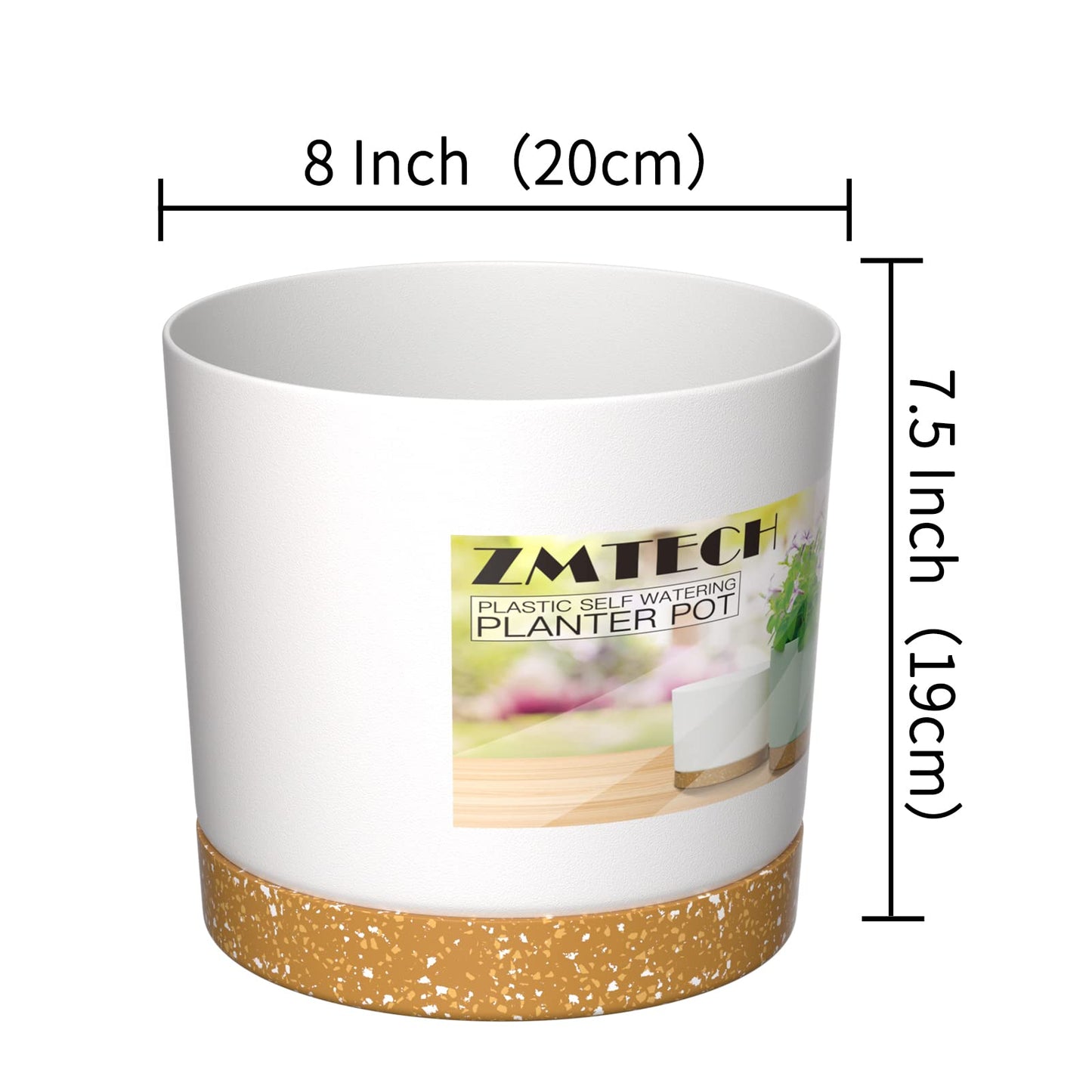 ZMTECH Spring Planters for Indoor Plants, Plant Pots & Flower Pots, Plastic Planter 3 Pack 8 Inch Self Watering with Drainage Hole and Saucer, Modern Decorative Indoor Outdoor, Dark Gray White Green