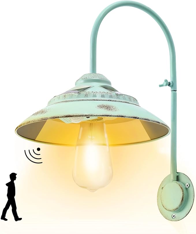 Solar Motion Sensor Lights Outdoor - Waterproof Wireless with Motion Sensor, Solar Barn Lights Outdoor Rustic Sconce Lights for Patio Yard Garage Chicken Coop & Shed Farmhouse（Mint Green）