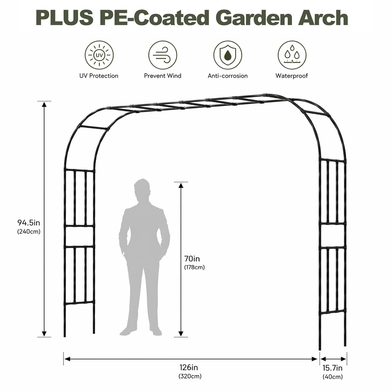 Carotex Garden Arch, 126''x94.5'' Arbor Trellis, Trellis for Climbing Plants Outdoor, Garden Arch Arbor for Flower, Climbing Vine Vegetable, Fruit and Lawn(Black)