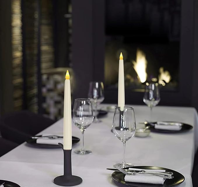 Flameless Taper Candles with Remote Control and Timer, Battery Operated LED Candlesticks with Flickering 3D Flame, 9.6×0.8 Inches Plastic Fake Candles for Christmas, Wedding and Home Decor (Ivory, 12)