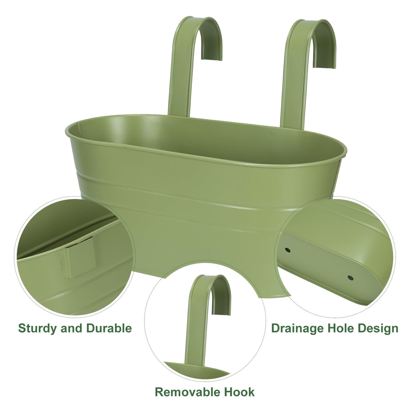 HowRU Metal Iron Flower Pots for Railing Fence Hanging Bucket Pots(5 Pcs) and Hanging Flower Pots Metal Iron Bucket Planter(10 Pcs) (Green)