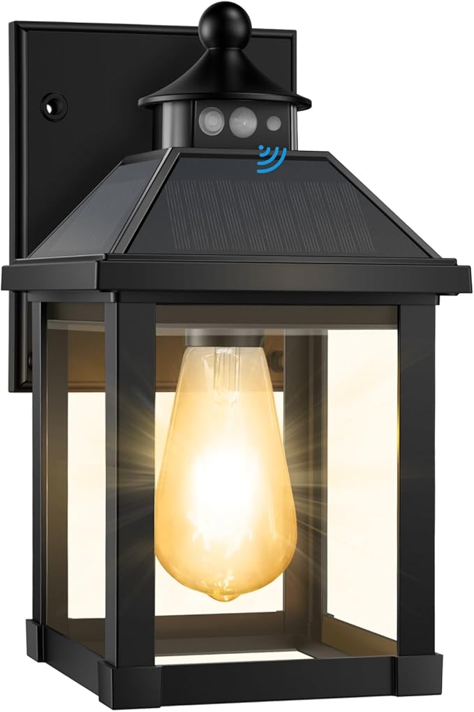 Solar Sconce Lights Outdoor Wall Mount Solar Porch Light Exterior Waterproof with 3 Lighting Modes and Motion Sensor 3000K Dusk to Dawn Wall Lantern for Garage Front Door Home Barn Shed House 1Pack