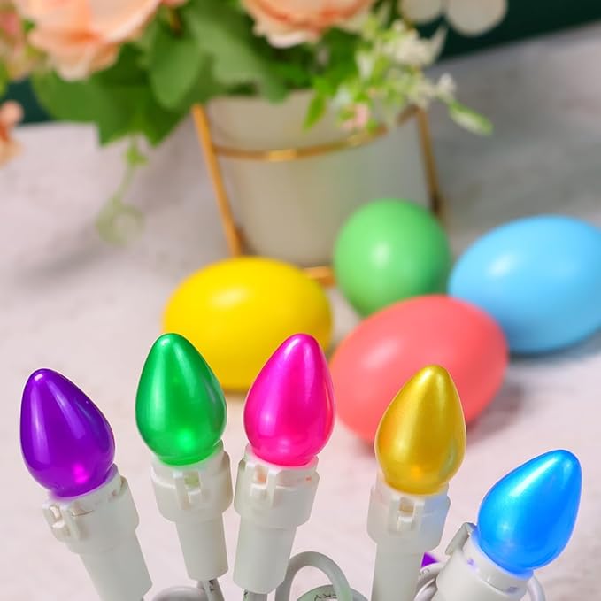 GlowVibe Easter String Lights, 13.5FT 50 LED Connectable Mini Egg-Shaped String Lights, Easter Decorations for Indoor Outdoor Patio Party Home Garden Yard Decor