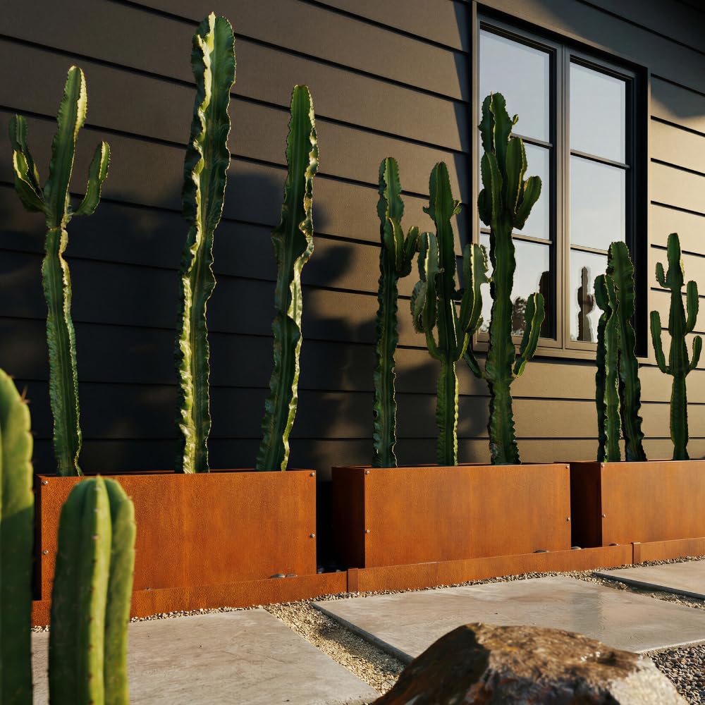 DIY CARTEL Corten Steel Rectangular Outdoor Planter Box, Rustic & Modern Farmhouse Design, Large Raised Metal Garden Bed for Commercial & Residential Use (36in x 12in x 16in)
