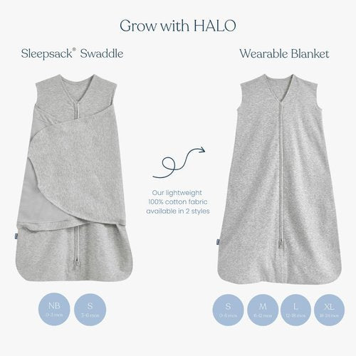 HALO 100% Cotton Sleepsack Swaddle, 3-Way Adjustable Wearable Blanket, TOG 1.5, Cream, Preemie, Birth-5lbs