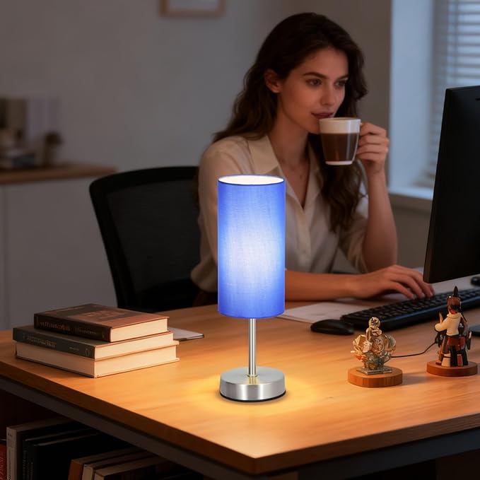 2 Pack Small Table Lamps for Bedroom, Bedside Lamps for Nightstand with Wire Switch, Minimalist Modern Desk Lamps with Linen Fabric Shade for Kids Room Living Room Office Dorm, Bulb Included
