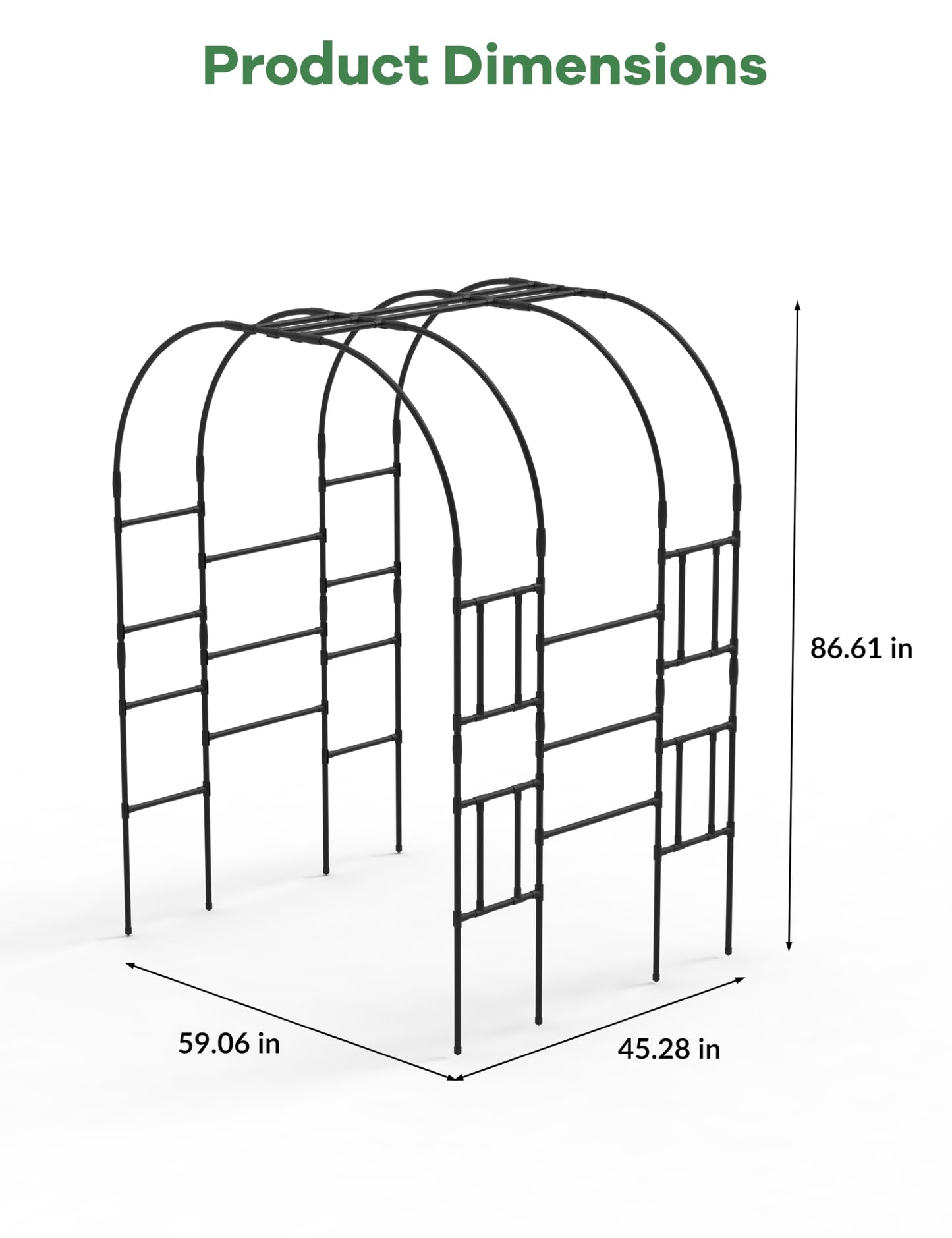 GarveeLife Garden Arch Trellis for Climbing Plants, Metal Arched Arbor with Durable Powder-Coated Finish, Perfect for Weddings, Gazebos, and Outdoor Decor, 7.2 ft Tall, for Lawn, Party，Easy Assembly