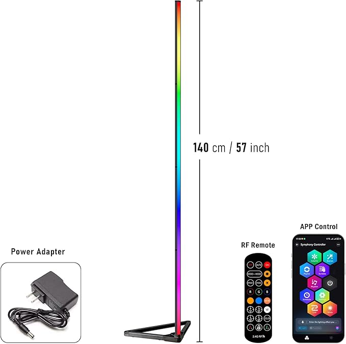 RGB LED Corner Floor Lamp, with App & Remote Control, 16 Million Colors /68+ Scenes/Dimmable/Music Sync/Timer/Modern Farmhouse Decor Led Lights for Bedroom, Gaming Room, Living Room Decor