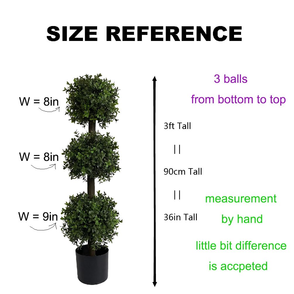 ALL SEASON GREEN 3ft Artificial Outdoor Boxwood Topiary Trees, UV Resistant, Indoor and Outdoor Fake Trees Patio Display Plants