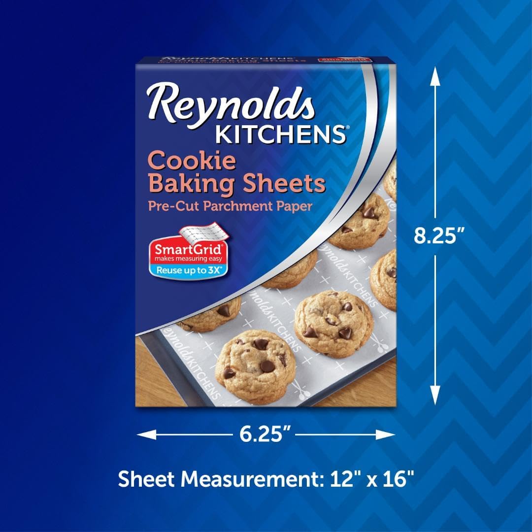 Reynolds Kitchens Baking Parchment Paper Sheets - Pre-Cut, Oven-Safe, No-Mess Cleanup | 12x16 in, 22 Count (Pack of 2)