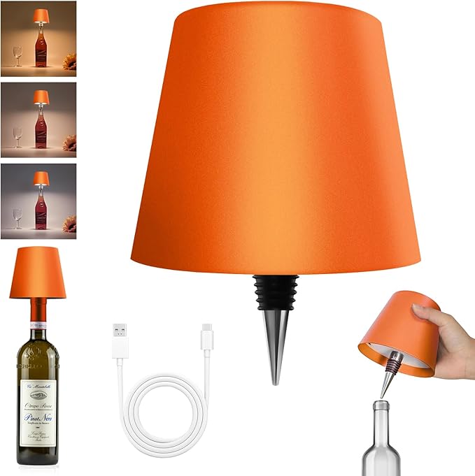 2025 New Wireless Bottle Lamp - LED Bottle Lights for Liquor & Wine Bottles, Cordless Lampshade, Whiskey Bottle Top Light, Bottle Stopper Night Light Kit, Rechargeable 3-Tone Touch-Dimmable
