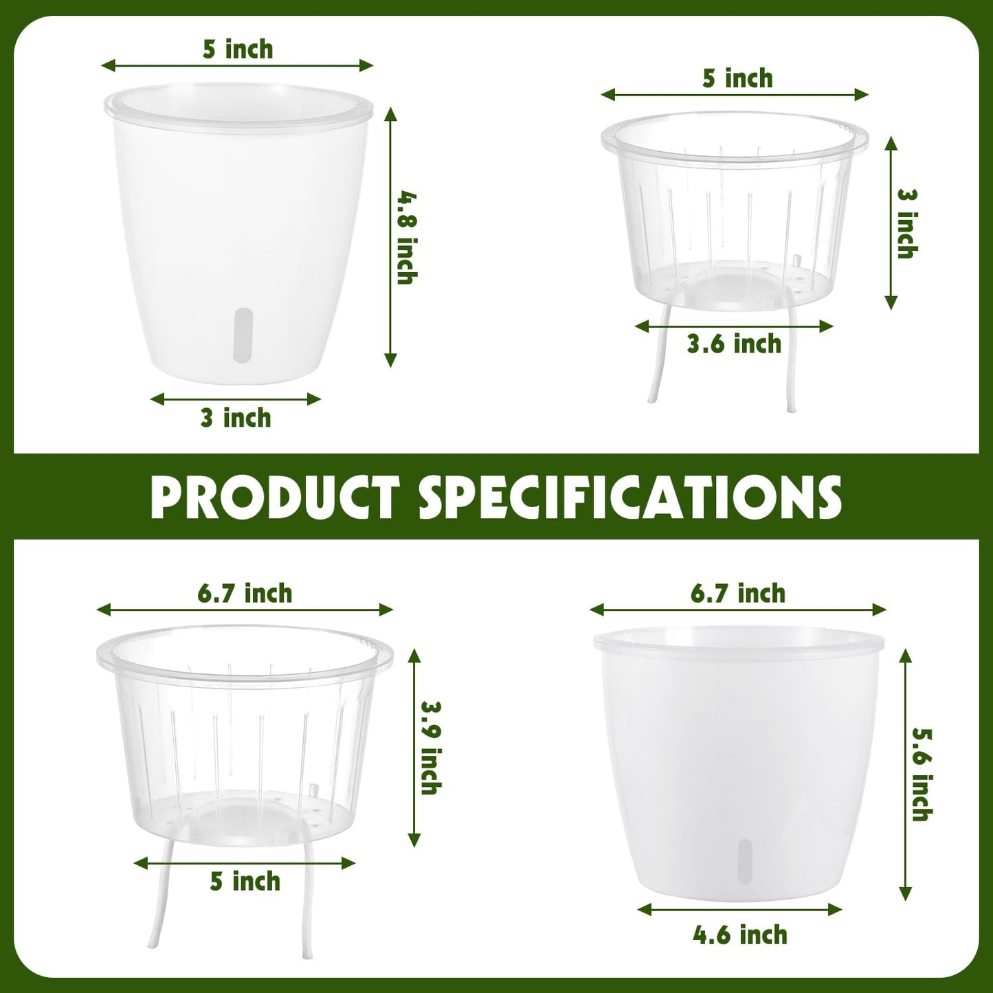 KvyusFlourish Self-Watering Pots for Indoor Plants, 8-Pack 6.7'' Self Watering Planter with Drainage Holes, Small African Violet Pots with Water Indicator, Clear Wick Pot, White