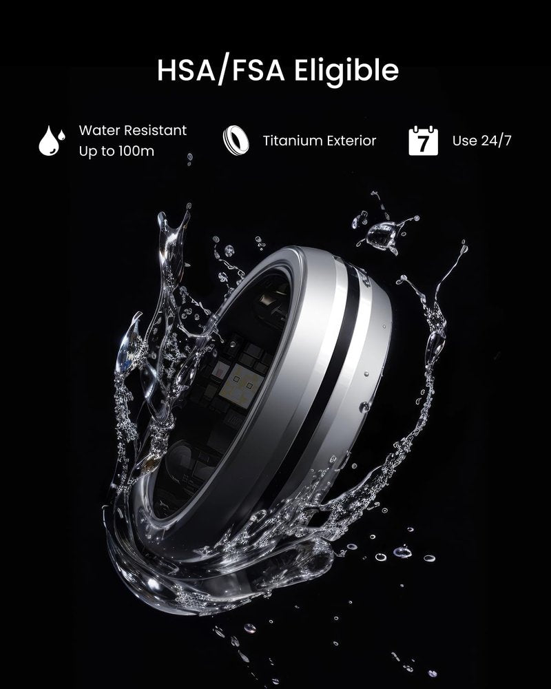 RENPHO Lynx Smart Ring-All Day Sleep & Activity Tracking, Includes Charging Case, Gifts for Men, 7-Day Battery Life, Subscription-Free App for iOS & Android, Size Before You Buy (Silver, Size 8)