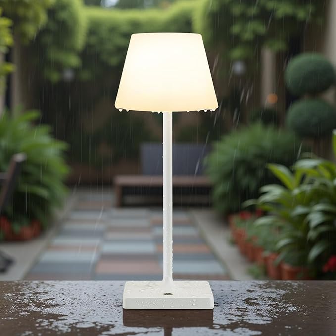 14.5" Small Cordless Touch Table Lamp White, Waterproof Shower Lamp, 4000mAh Rechargeable Portable Battery Powered Dimmable LED Desk Lamps for Outdoor, Restaurant, Bathroom, Camping, Nightlight