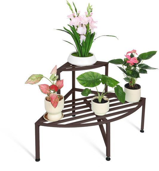 Dipion Corner Plant Stand Outdoor Metal,2 Tier Heavy Duty Ladder Plant Shelf Indoor for Multiple Plants,37.08" L x 22.83" W x 20.07" H,Coffee