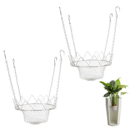 RAWILL 2-Pcs Adjustable Planter Inserts for Tall Pots - Stainless Steel Plant Risers for 12-18" Wide Top Openings - Height-Adjustable Liner for Indoor & Outdoor Planters