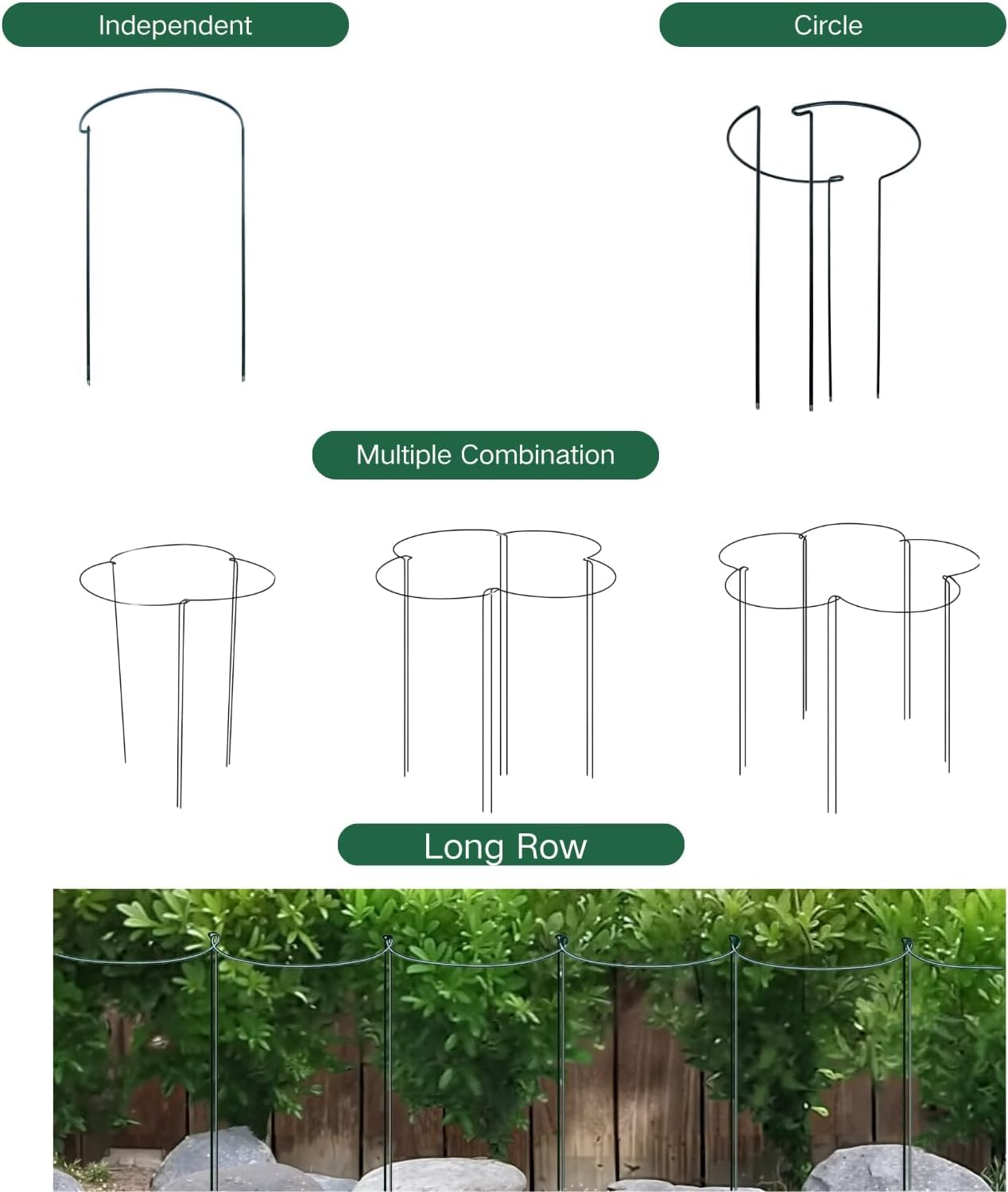 Tiuire 24in Tall Heavy-Duty Plant Support Stakes, 6 Pack Adjustable Peony Cages & Supports for Outdoor Plants, Large Garden Plant Stakes for Peony, Tomato