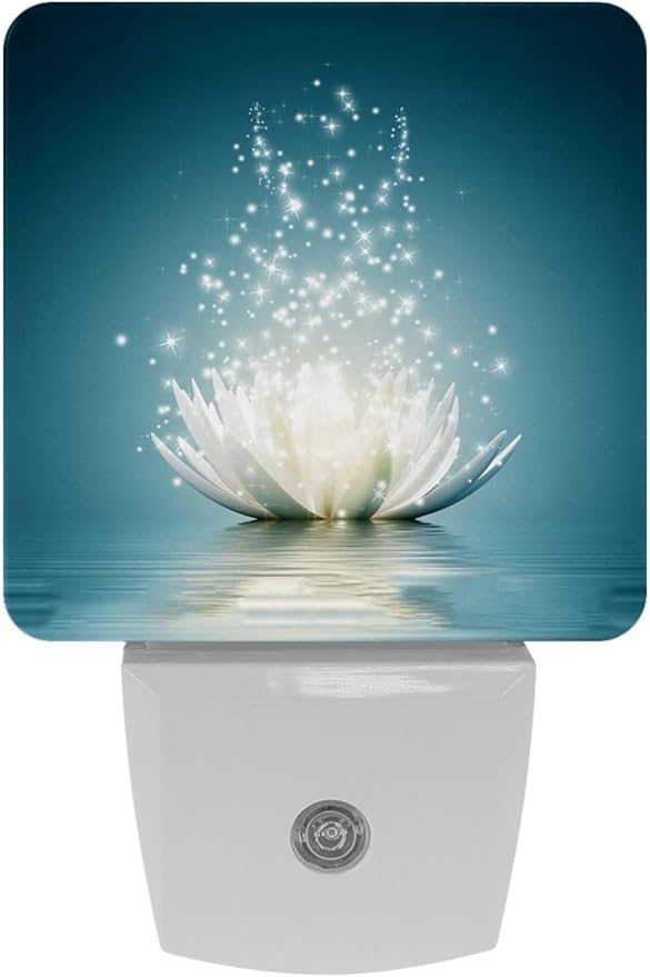 White Lotus Flower Plug-in LED Night Light,Lotus Flower on Water Auto Dusk to Dawn Sensor Nightlights Plug into Wall,White Energy Efficient Night light for Bedroom,Bathroom,Kitchen,Stairs,Hallway