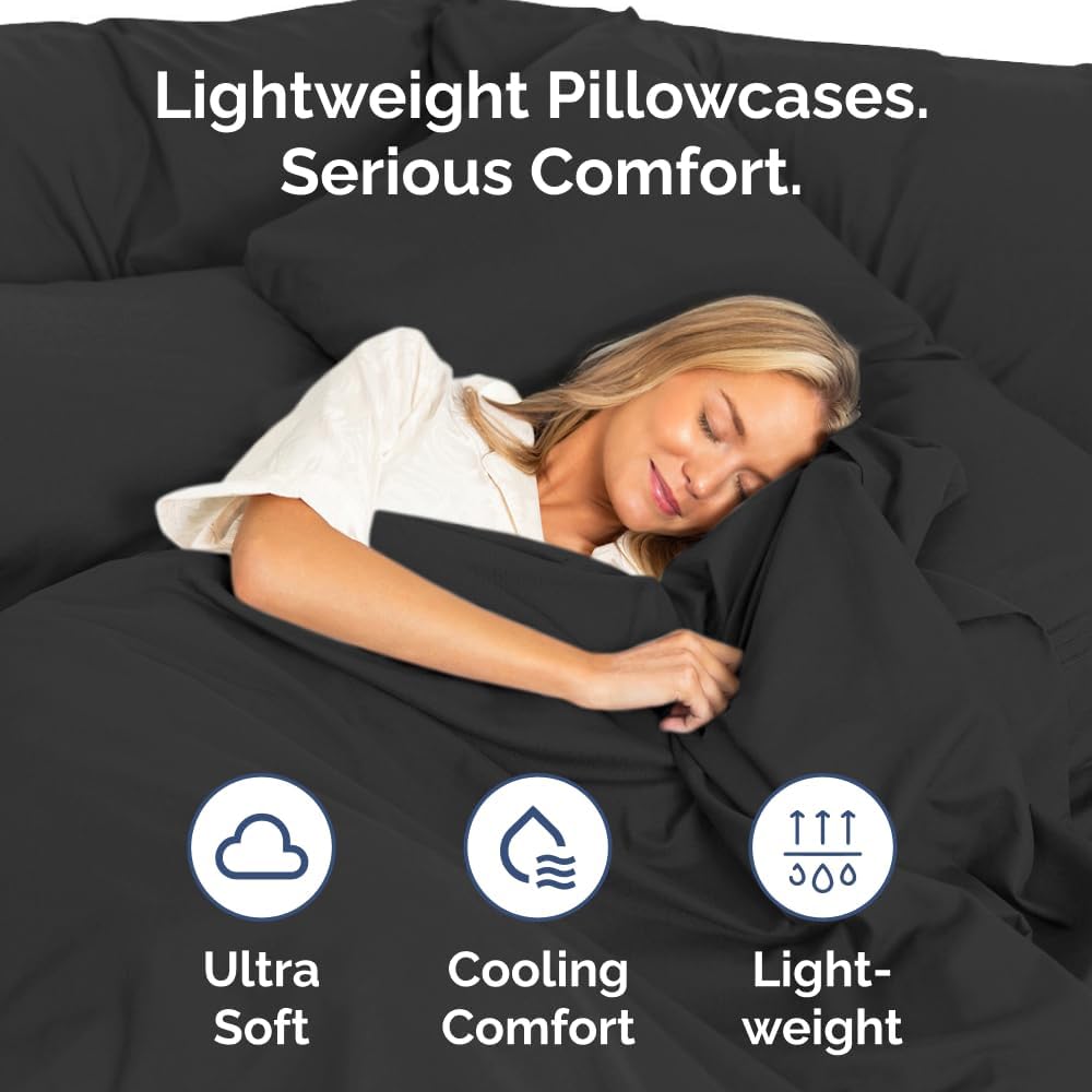 Queen Pillow Cases Set of 4 | Ultra Soft Hotel Quality Covers - Wrinkle Free & Stain Resistant - Black