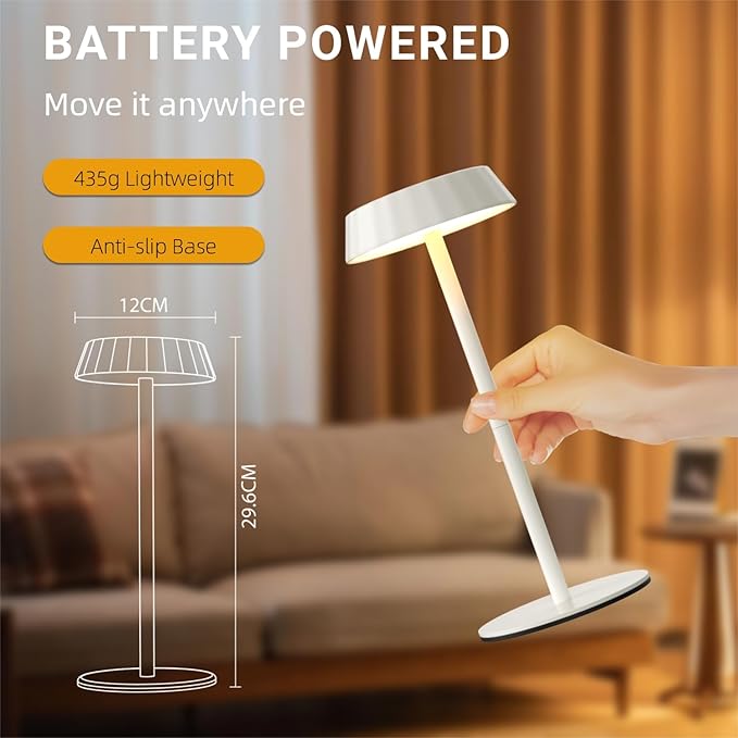 EppieBasic Cordless Table Lamp Rechargeable: Portable & Minimalist Design - 2700K Warm Light Metal Lamps for Living Room, Dining, Corner Table - White