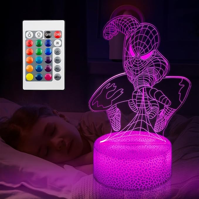 Kids Toys 3D Night Light,Superhero Christmas Gift Birthday 3D Illusion Lamp for Kid Girl Boy Room Decor, 16 Colors Remote Control
