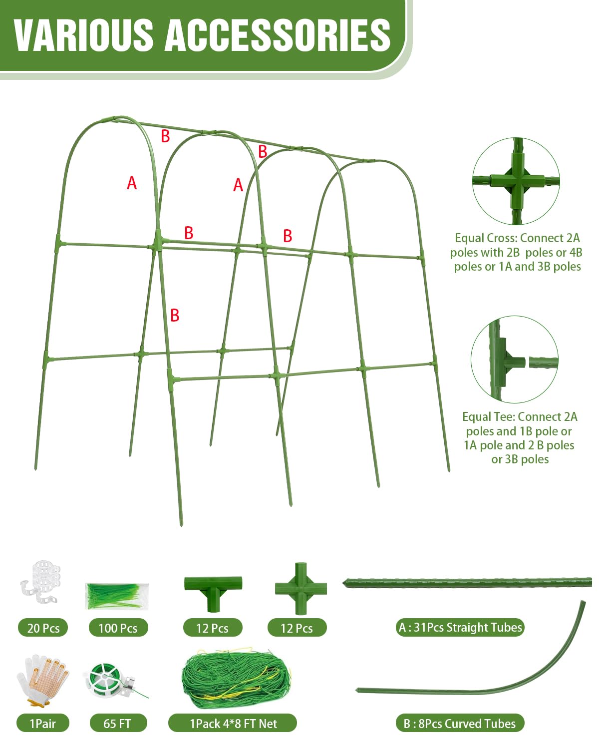Joyhalo Cucumber Trellis for Raised Bed, U-Shape Garden Trellis for Climbing Plants Outdoor, 51 * 35 * 48in Metal Arch Vegetables Trellis, Plant Support for Vegetable Vine Pea Bean Tomato