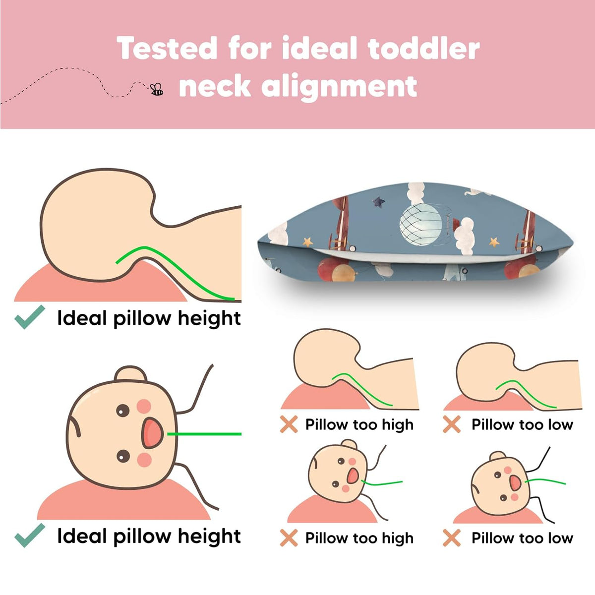 My Little Dreamy Toddler Pillow - Organic Cotton Travel Bed Pillow with Soft Pillowcase | 13x18, Machine Washable, Ages 2-5