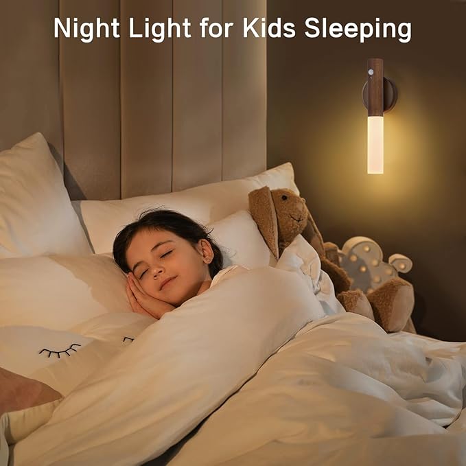Montford Battery Operated Wall Sconces, Wooden Motion Sensor Night Light Rechargeable Wall Sconce, LED Magnetic Battery Powered Wall Sconce