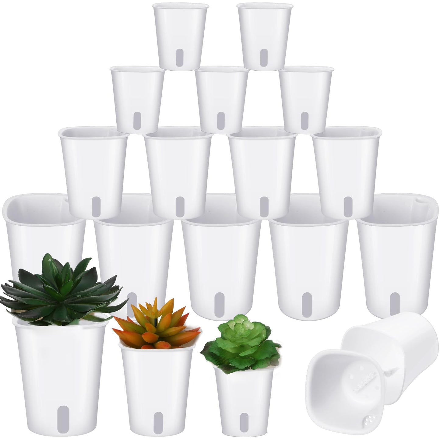 Ziliny 9 Pcs Self Watering Pots Plastic Plant 3 Sizes Flower Plant Pot with Inner White Flower Pots for Indoor House Plants Plastic Self Watering Pot for Herbs Flowers (Xs,S,M)