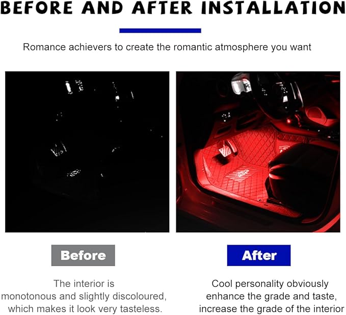Car LED Strip Light, 24 LED RGB Auto Under Dash Interior Atmosphere Lights, USB Vehicle Decorative Lamp Ambient Night Light Strip, Lighting Kit Car Accessories (Red)