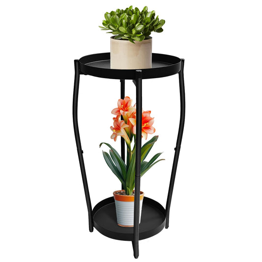 Uniqcovosa Plant Stand Indoor, 2 Tier Tall Wood Plant Stand, 4-Leg Floor Corner Plant Stands, Heavy Duty Plant Shelf Plant Rack Flower Stands For Home Decor (B - Black)