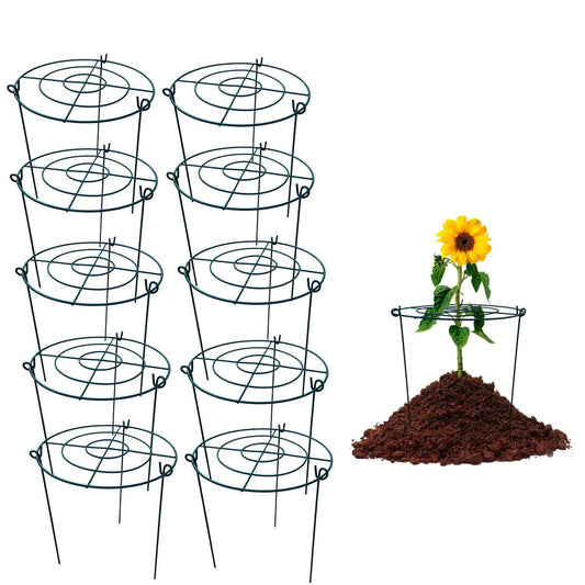 10 Pack 12"x16" Peony Cages Plant Support Stakes Grow Through Grid Grow Through Hoops, Metal Flower Plant Brace Support Ring for Heavy Blossom