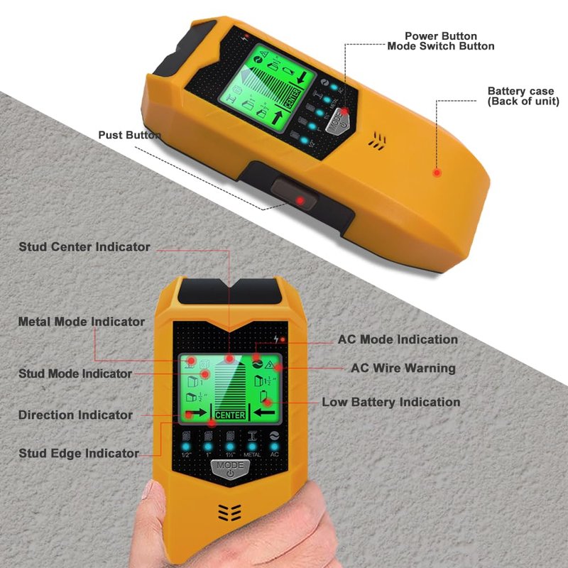 Stud Finder Wall Scanner, 5 in 1 Stud Detector with HD LCD Display for Center and Edge of Wood Metal AC Wire