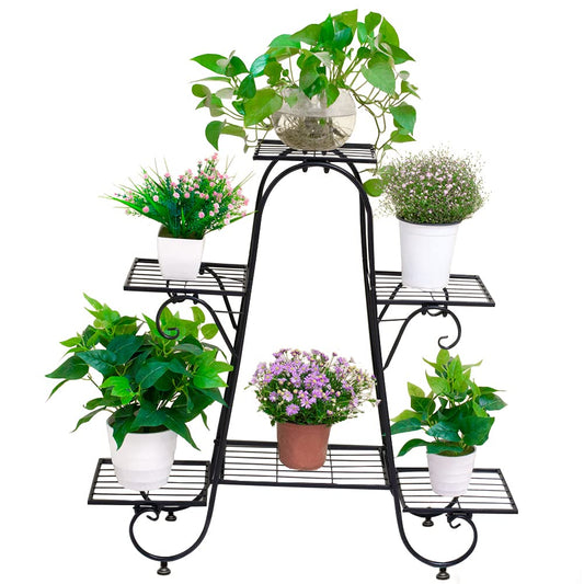 Cre Cra 6 Tier Plant Stand Metal Flower Pot Holder Plant Display Stand Indoor Outdoor Patio Flower Shelves Plant Rack