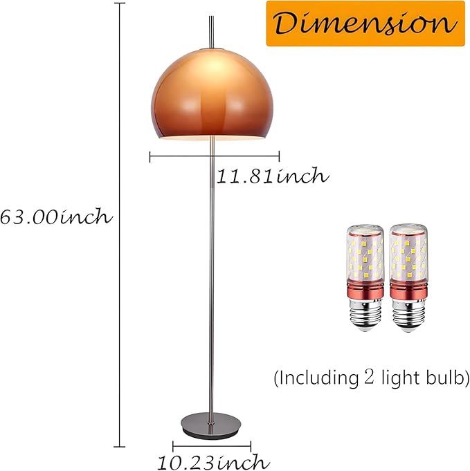 Bofea-Mid Century Modern Floor Lamps for Living Room,Mushroom Floor Lamp with Orange Glass Shade,Dimmable Reading Lamp,Ambiance Lighting,Orange Tall Lamps for Living Room Corner,Bedroom Home Decor