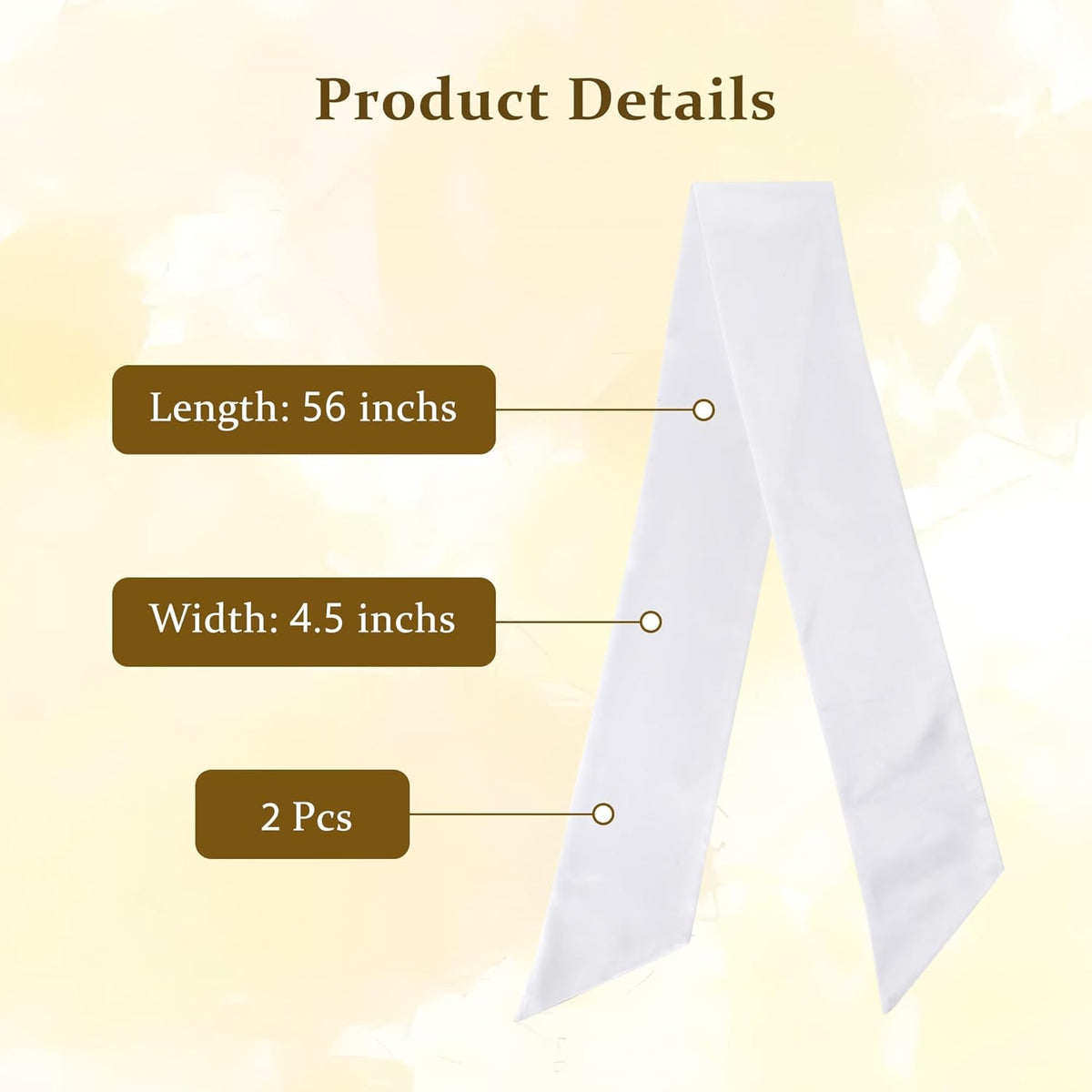 Regine Switzerland White Satin Blank Sash - Perfect for Wedding Embroidery & Holiday Decor | 2 Pieces