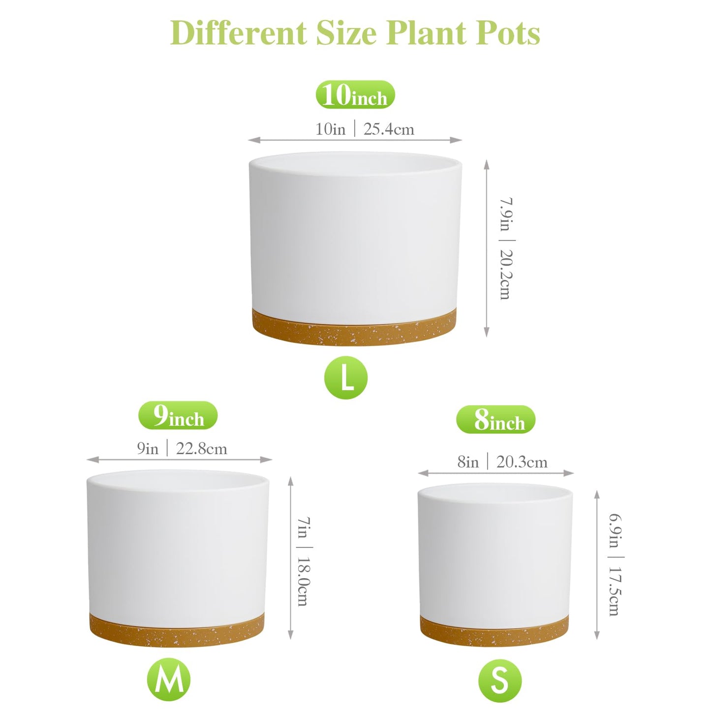 DGJDLWHX Large Plant Pots Set of 3 – 8", 9", 10" Indoor Flower Pots with Drainage Holes and Saucers, Big Planters for Monstera, Fiddle Leaf Fig, Snake Plant – 5 Colors
