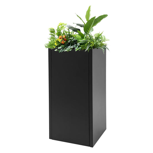 CheriMuMu Tall Outdoor/Indoor Planter Box, 14" L x 14" W x 30" H Heavy Duty Rectangular Large Flowerpot with Removable Shelf, Modern Column Metal Planter Box for Front Porch Patio, Black, 1 Pack