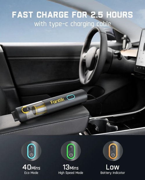 Fanttik Slim V8 APEX Car Vacuum - 4-in-1 Portable Mini Cordless Vacuum with 19000Pa Suction Power | Handheld for Car & Office (Gray)