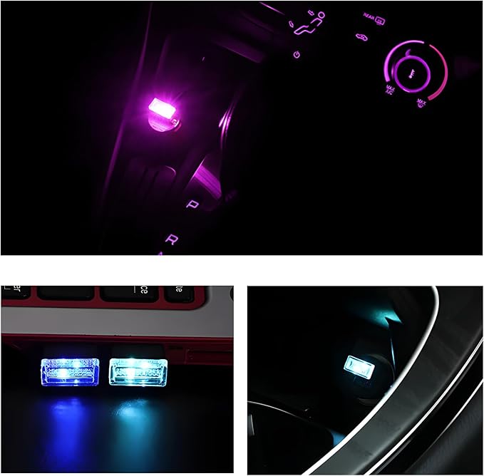 4 PCS USB LED Car Interior Atmosphere Lamp, Mini Night Light Plug-In Trunk Ambient Lighting Kit, Portable USB Interface LED Lamp Interior Decoration for Vehicle Home Office (7 PCS)