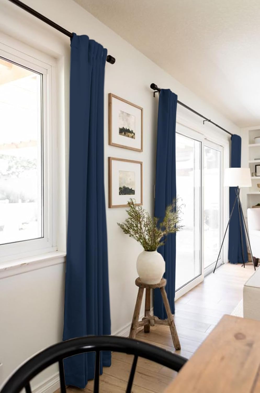 Skiennix 100% Blackout Linen Curtains - Thermal Insulated Drapes for Bedroom | 50" W x 72" L, Midnight Blue
