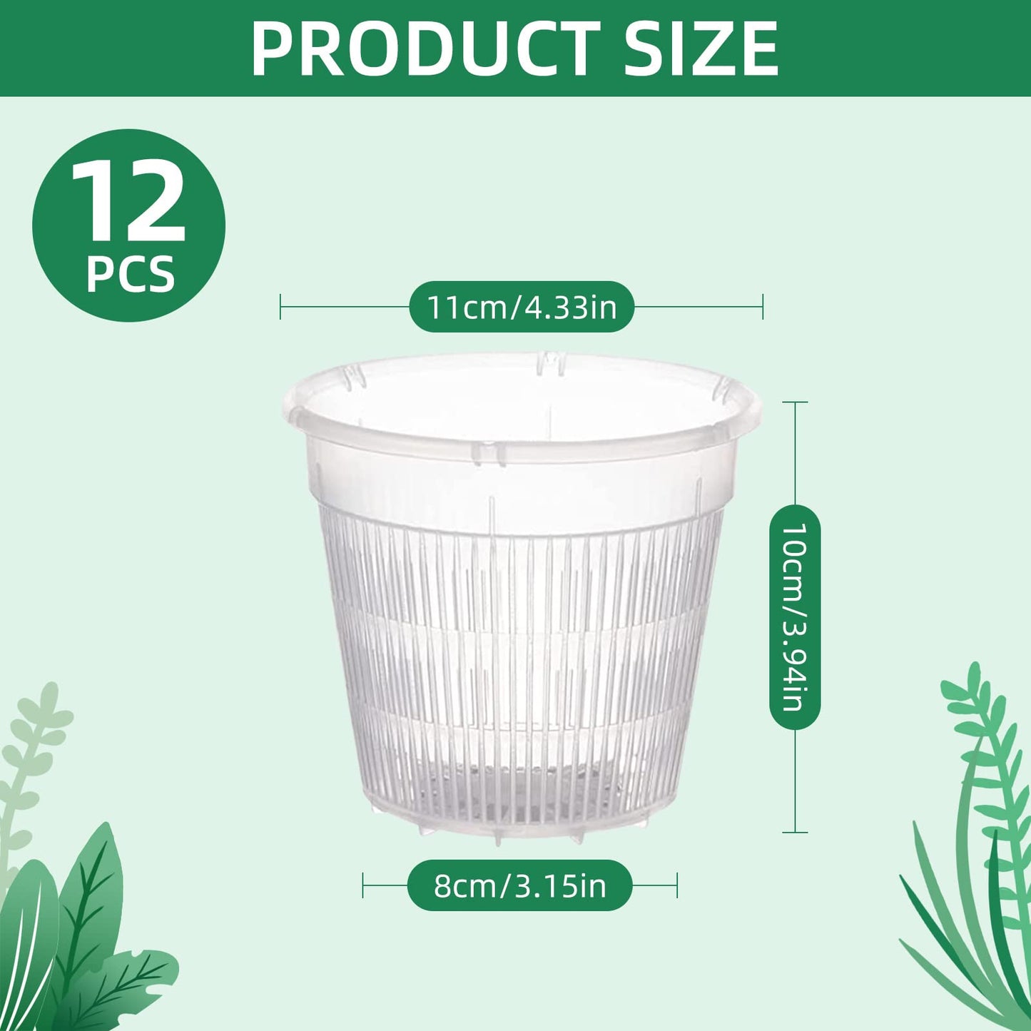 Ohiyoo Orchid Pot 4 inch Orchid Pots with Holes 12 Pcs Clear Plastic Orchid Pots Slotted for Repotting Clear Nursery Net Plastic Flower Plant Pot Indoor Outdoor (4.3inch, 12pcs)