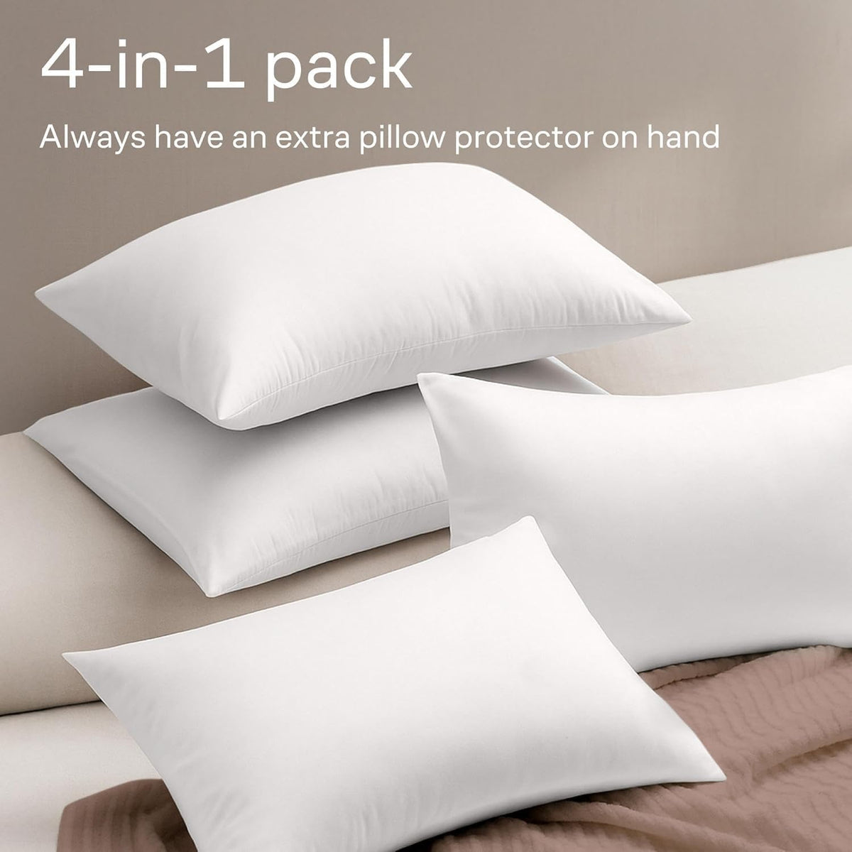Ultra Soft Pillow Protectors by [Brand Name] | King Size Zippered Covers - Set of 4 - 100% Stain & Dust Protection