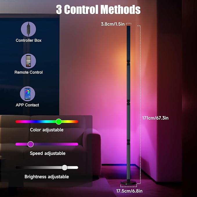 Corner Floor Lamp-2200 Lumen Smart Lamp with App and Remote Control, Lamp can be Folded 360°, Music Sync and 16 Million DIY Colors, Floor Lamp for Living Rooms, Bedrooms and Gaming Rooms