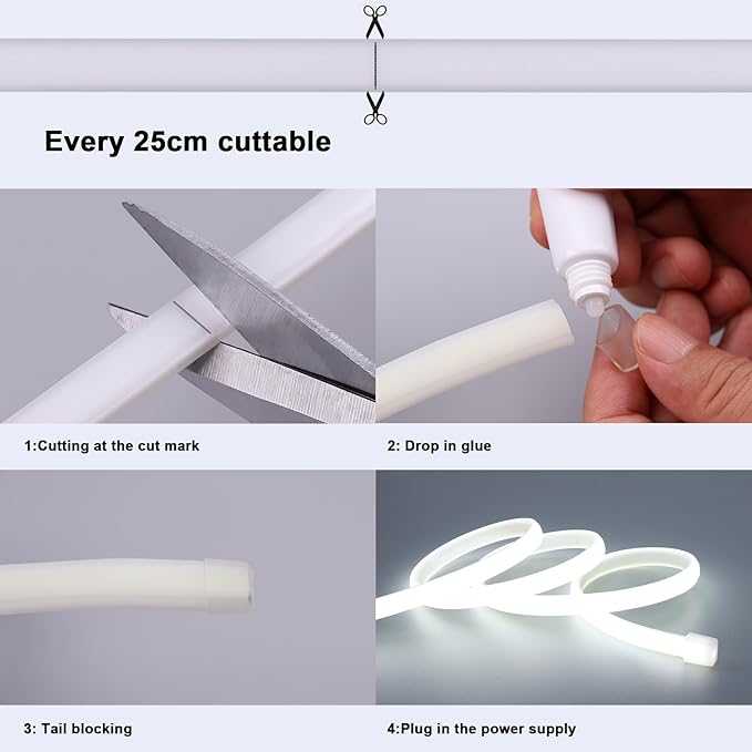 AC 110V COB LED Strip Lights Outdoor Waterproof 98.4ft, 6000K Cool White Super Bright 300W LED Rope Light, IP65 Flexible Cuttable, for Bedroom Garden Commercial House Gaming Room Decor