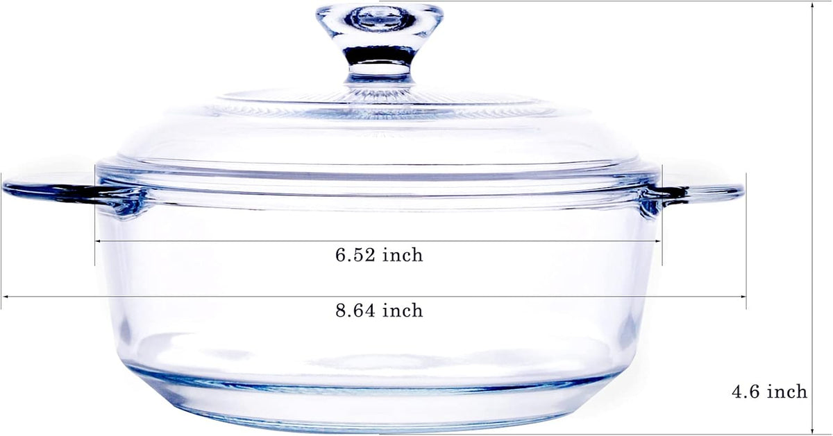 Skiennix Clear Round Glass Casserole - 1-Quart Baking Dish with Lid | Oven, Freezer & Dishwasher Safe