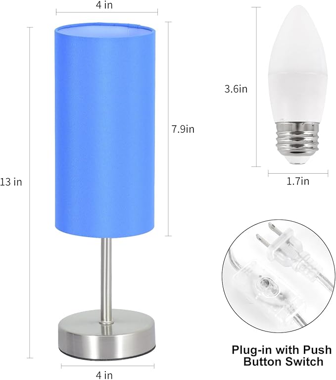 2 Pack Small Table Lamps for Bedroom, Bedside Lamps for Nightstand with Wire Switch, Minimalist Modern Desk Lamps with Linen Fabric Shade for Kids Room Living Room Office Dorm, Bulb Included